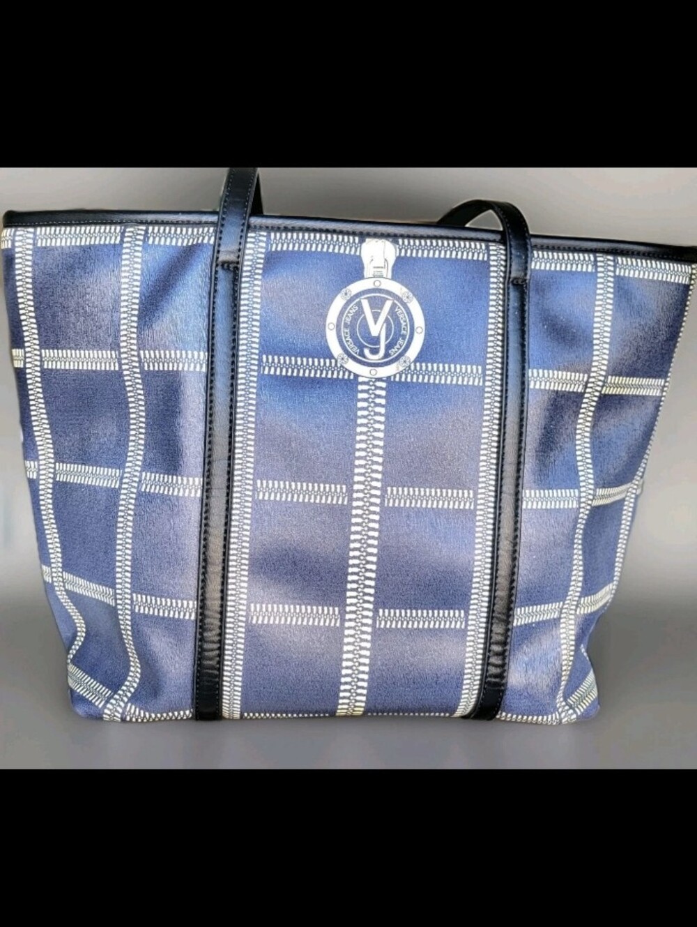 Versace Jeans Collection Navy Zip-Pattern Tote Bag
